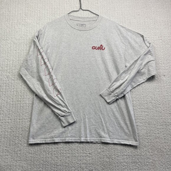 Guru Energy Long Sleeve Promo T-Shirt Men’s Sz L Gray Red Graphic Advertising - Picture 2 of 14